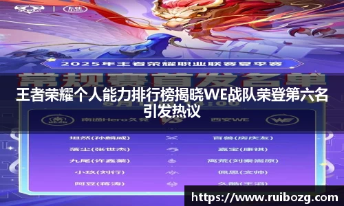 王者荣耀个人能力排行榜揭晓WE战队荣登第六名引发热议